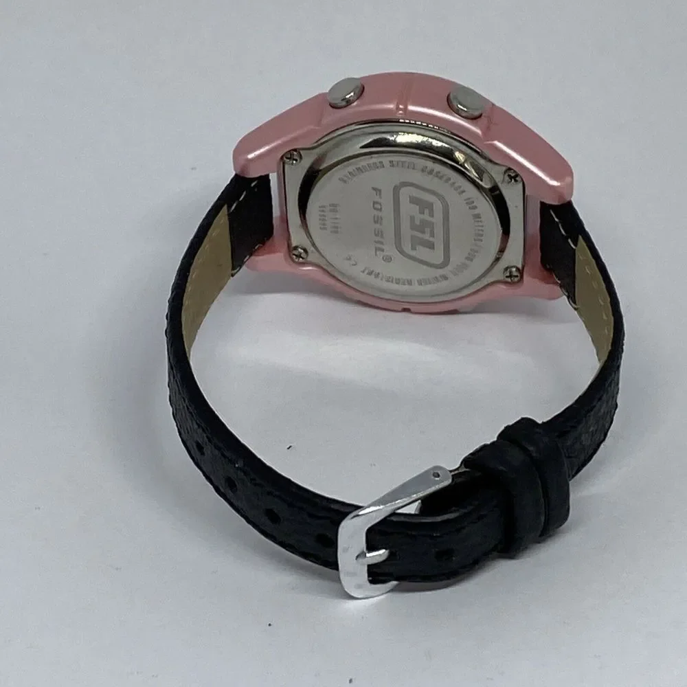Fossil DQ1166 Women's Black Leather Digital Gray Dial Quartz Genuine Watch LJ311